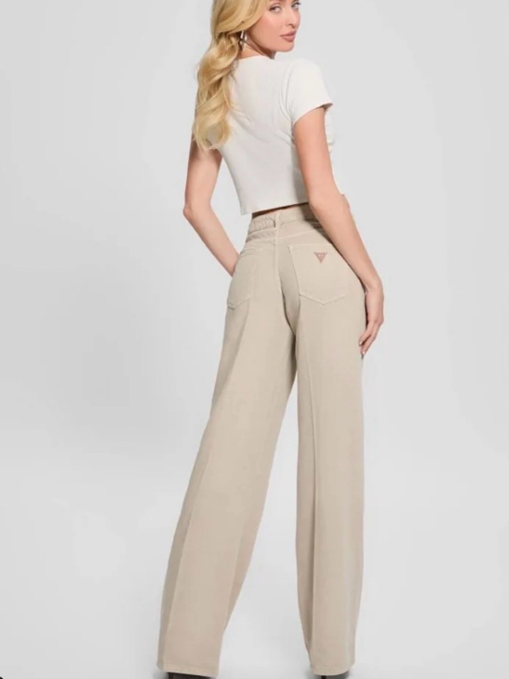 Guess Eco Sexy Palazzo Jeans Wide-Leg Beige Lyocell Cotton NWT Women’s 30 x 32